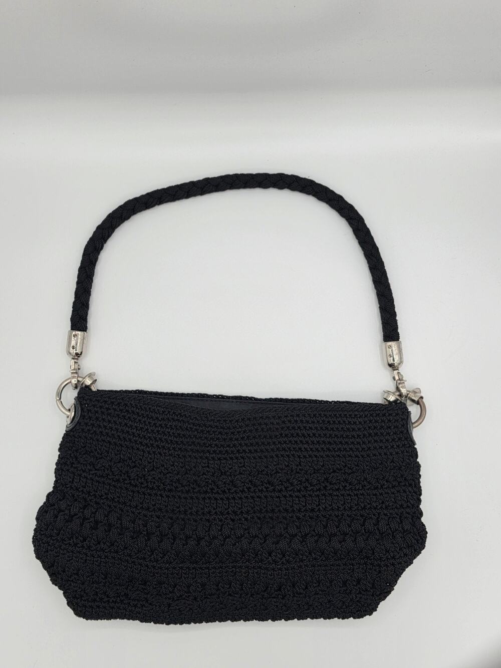 The Sak Black Crochet Shoulder Bag Purse Braided Strap Y2K Boho Silver Hardware